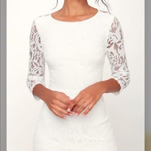 Adley White Lace Three-Quarter Backless Maxi Dress